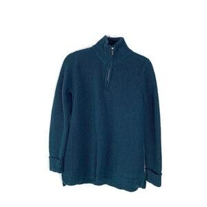 Lands End Womens Teal Ribbed Half-Zip Pullover Sweater M